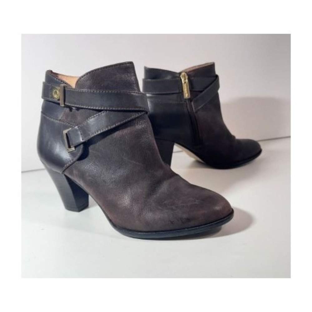 Louise et Cie Ankle Boots Sz 8M Dark Brown Leather Wrap Strap Block Heel Bootie